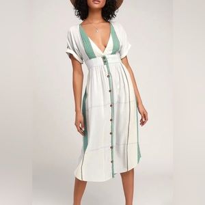 O’Neill Reid Light Blue Multi Stripe Button-Up Midi Dress